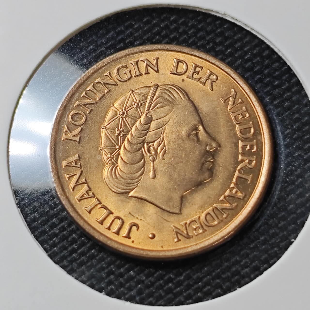 KK钱币收藏小铺 第380期  2月预留时间 周末发货   1966荷兰5分铜币 好品