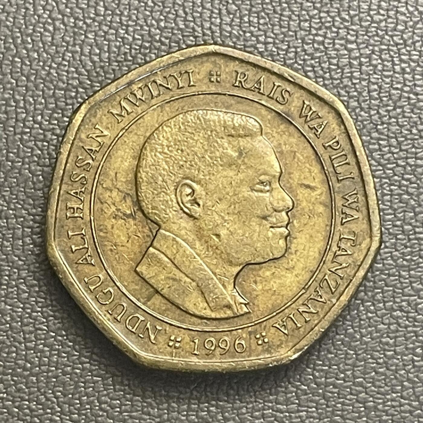 回流0119 坦桑尼亚1996年50先令七边形黄铜币 犀牛