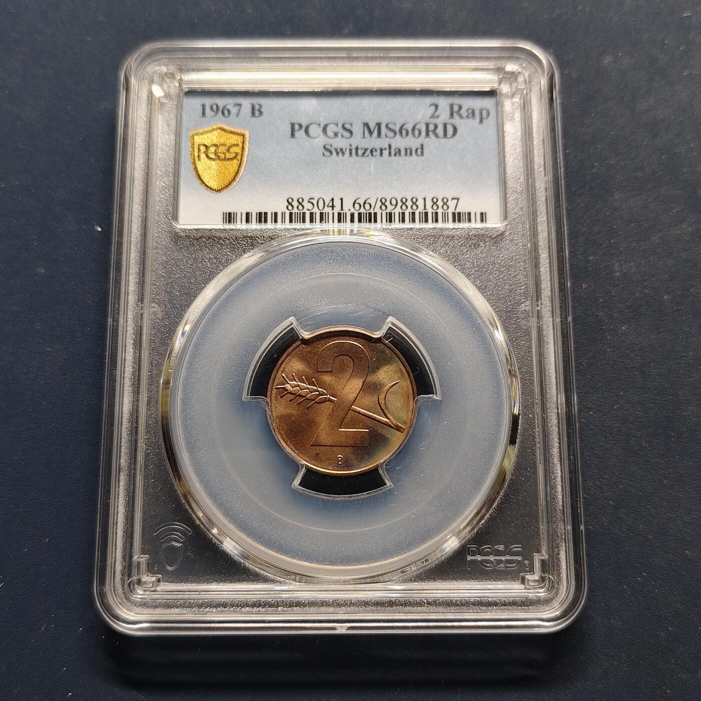 【全场包邮】纯粹捡漏拍495场-持续更新中 瑞士1967年2分-PCGS MS66 RD