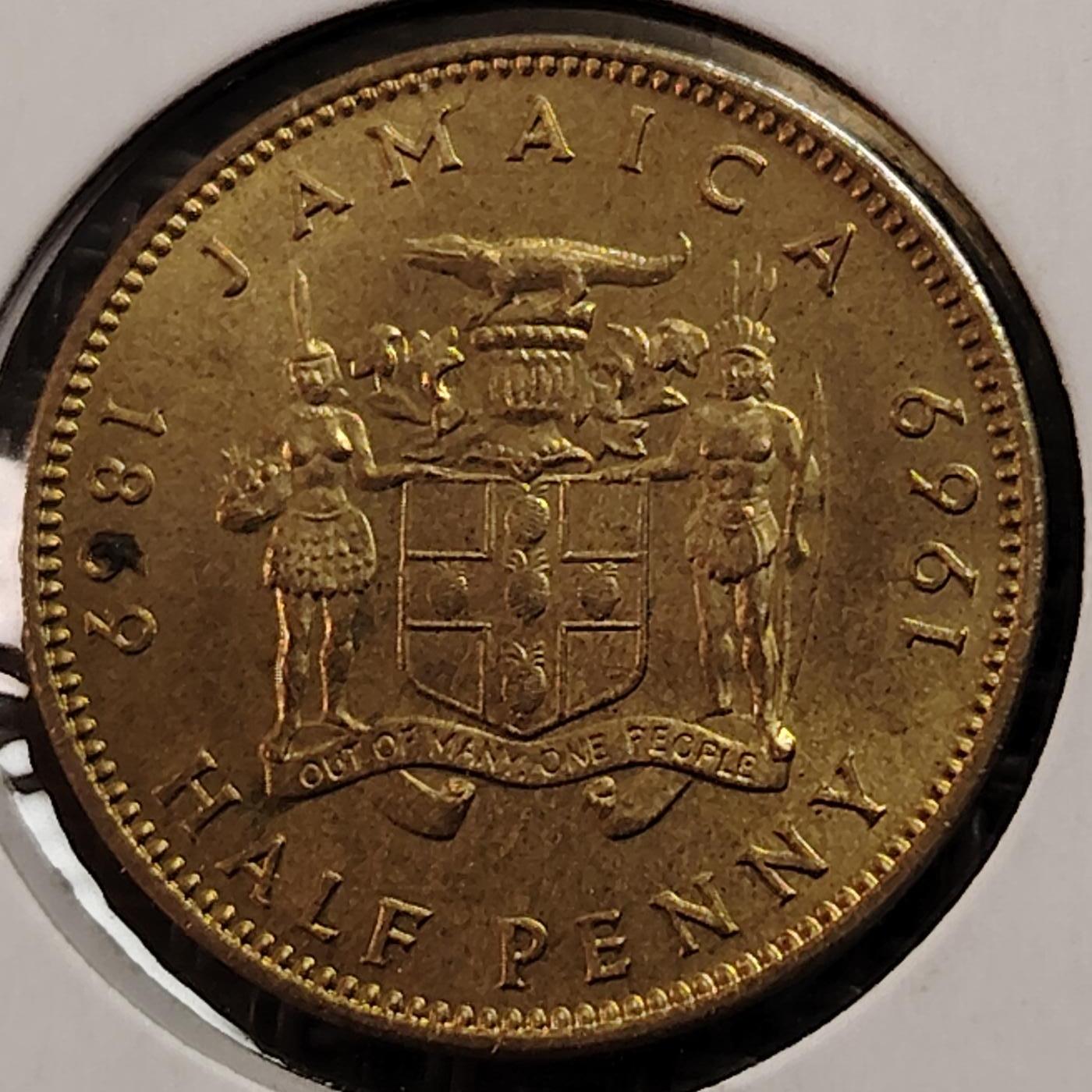 布加迪🐬～世界钱币(上海)🌾第 269 期 /  各国套币和散币 英属牙买加🇯🇲 1969年 1/2便士