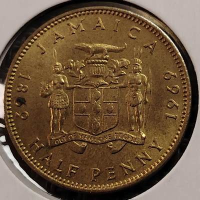 布加迪🐬～世界钱币(上海)🌾第 269 期 /  各国套币和散币 - 英属牙买加🇯🇲 1969年 1/2便士