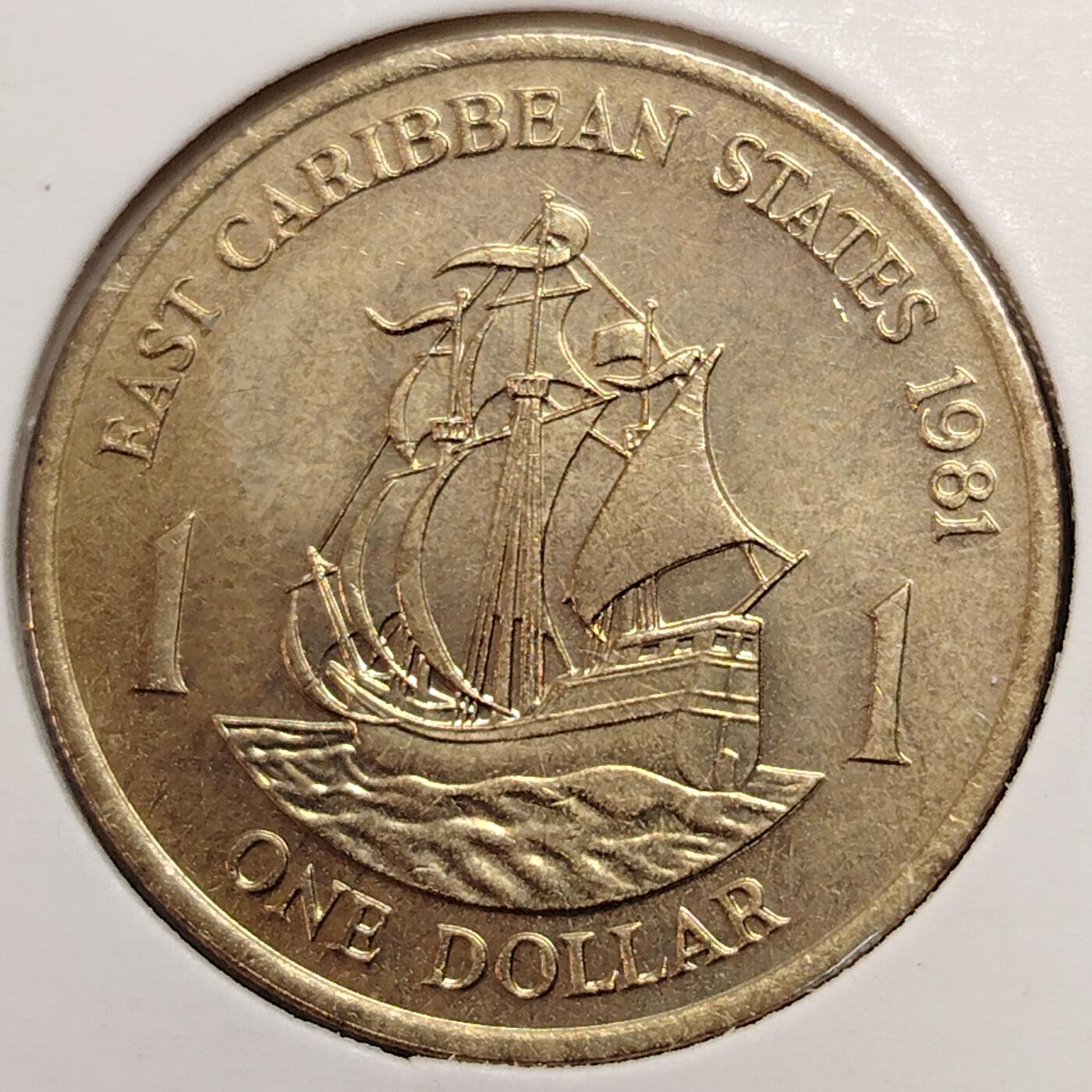 布加迪🐬～世界钱币(上海)🌾第 269 期 /  各国套币和散币 东加勒比国家 1981年 1元 铜币