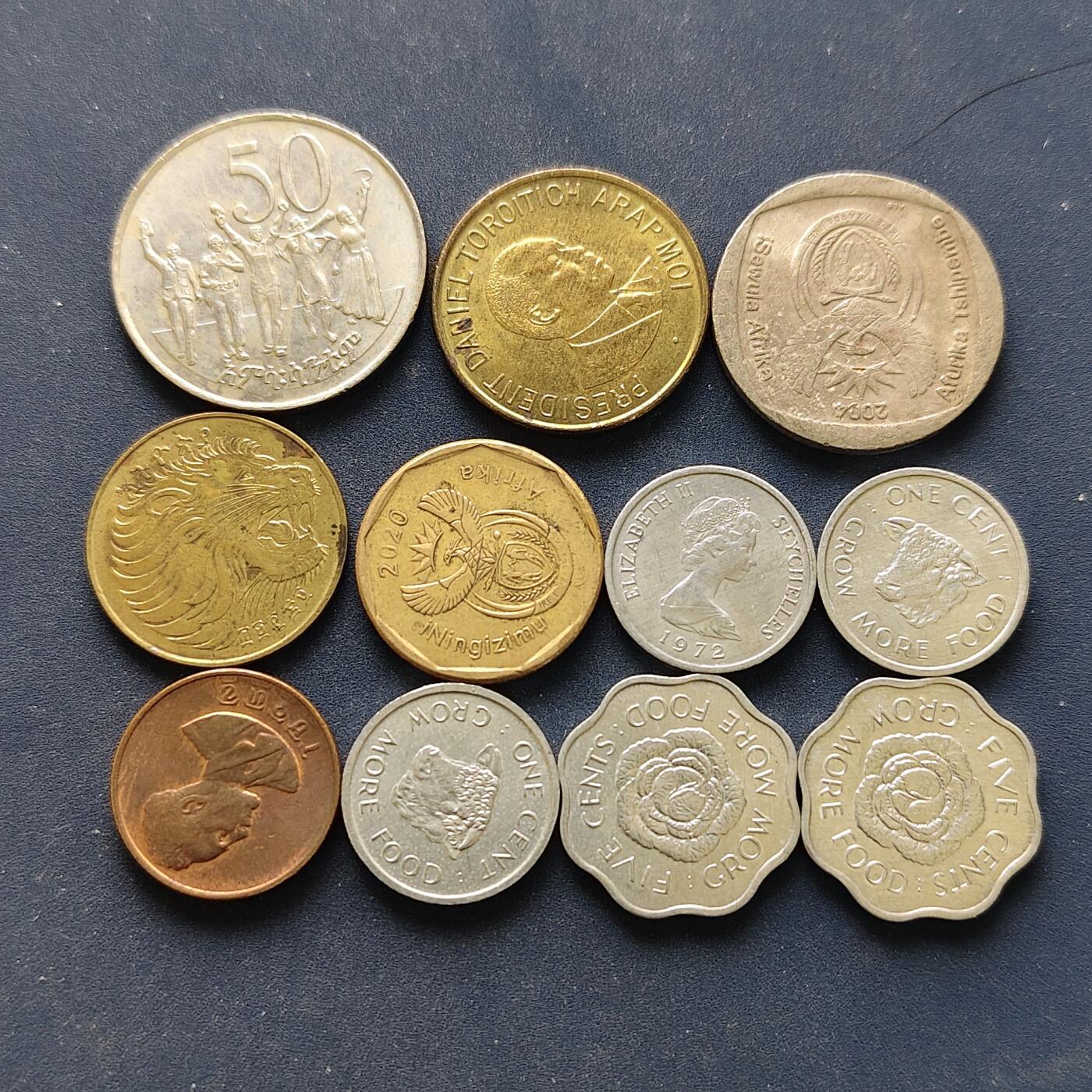 【全场包邮】纯粹捡漏拍494场 非洲各国各年份散币11枚一组-南非+塞舌尔+埃塞俄比亚+肯尼亚