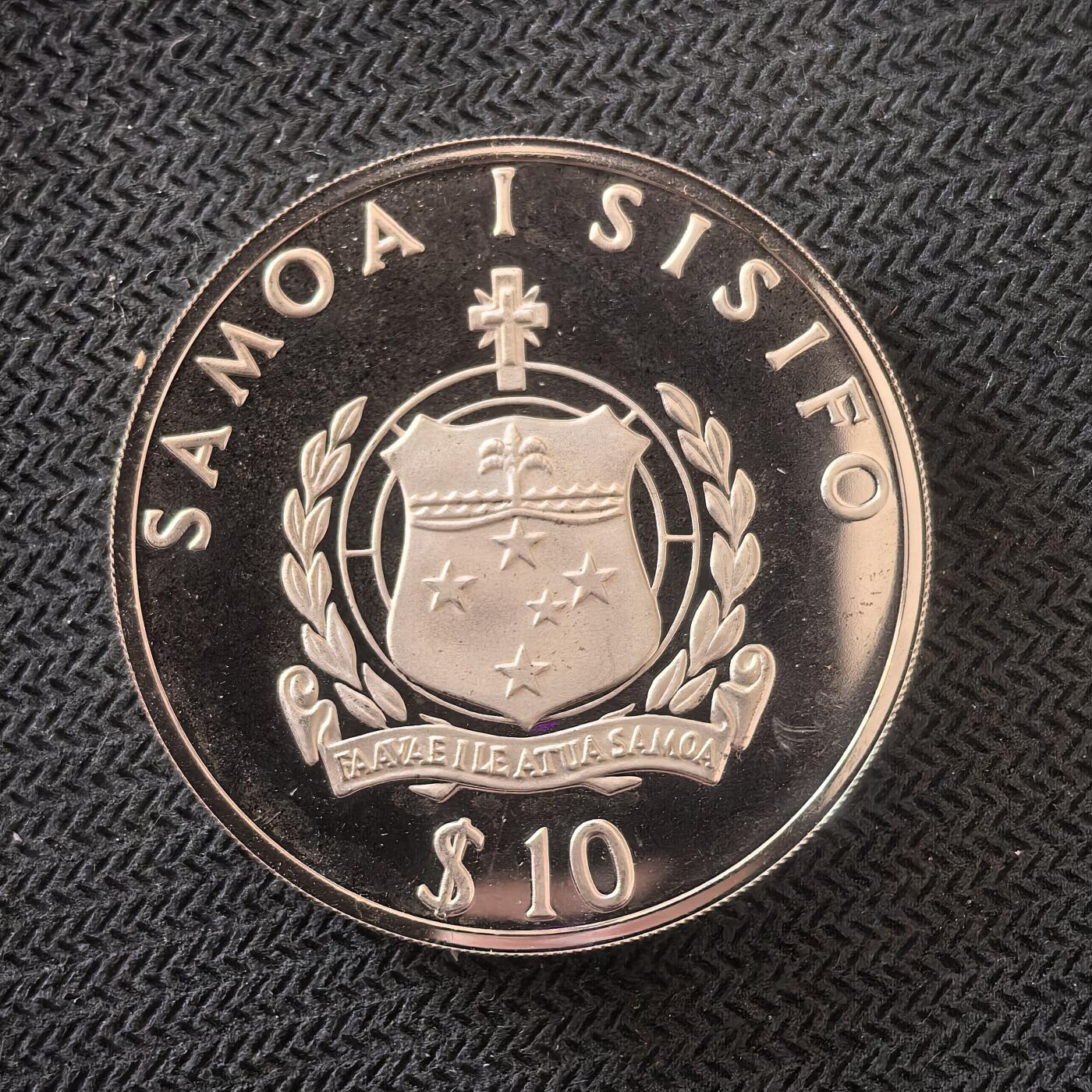 道一币馆币章第一百六十三场 萨摩耶1992年野生动物保护10塔塔精制银币  31.47g 925s