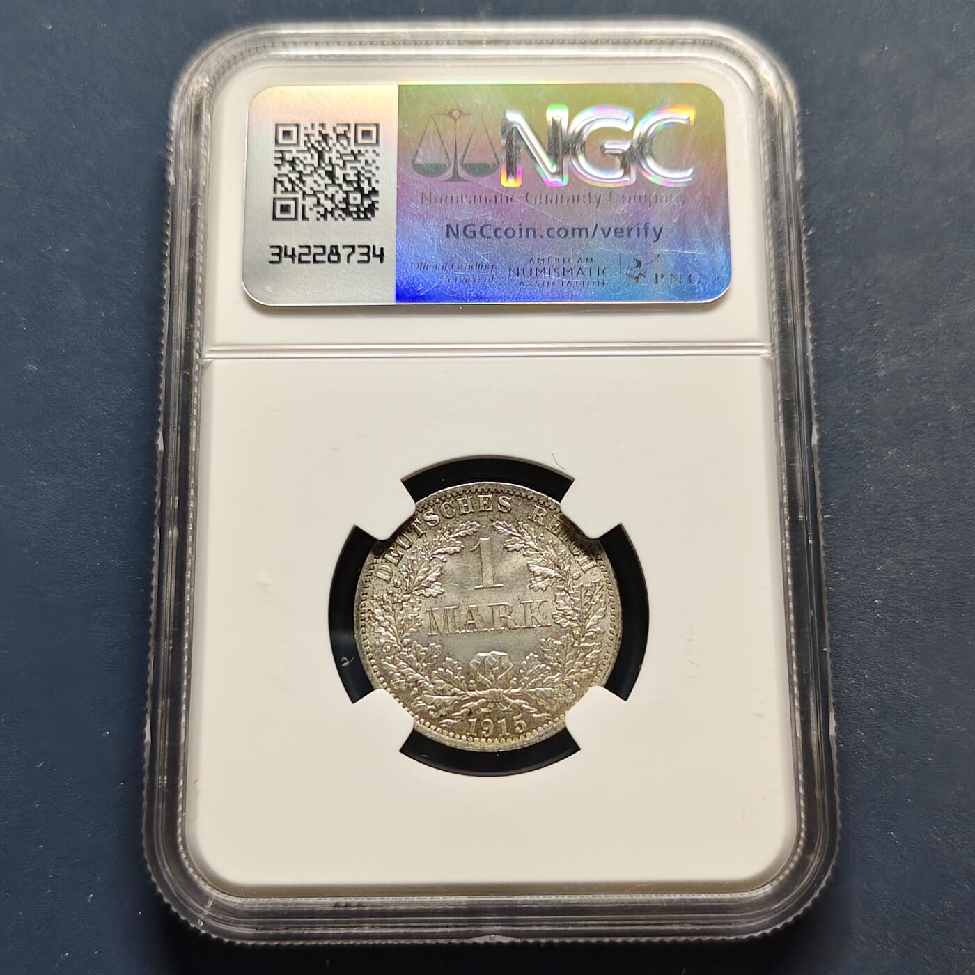 【全场包邮】纯粹捡漏拍495场-持续更新中 德国第二帝国1915年1马克银币（彩色包浆）-NGC MS65
