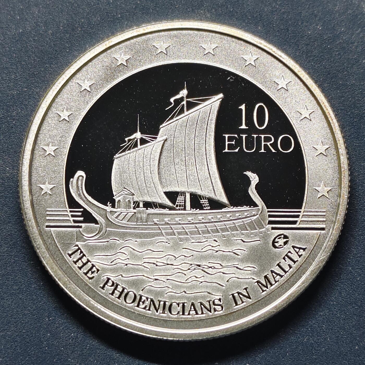 【全场包邮】纯粹捡漏拍495场-持续更新中 马耳他2011年10欧元腓尼基人精制克朗型纪念银币【38.61毫米28.28克，纯银价约523元（按20元银价折算）】