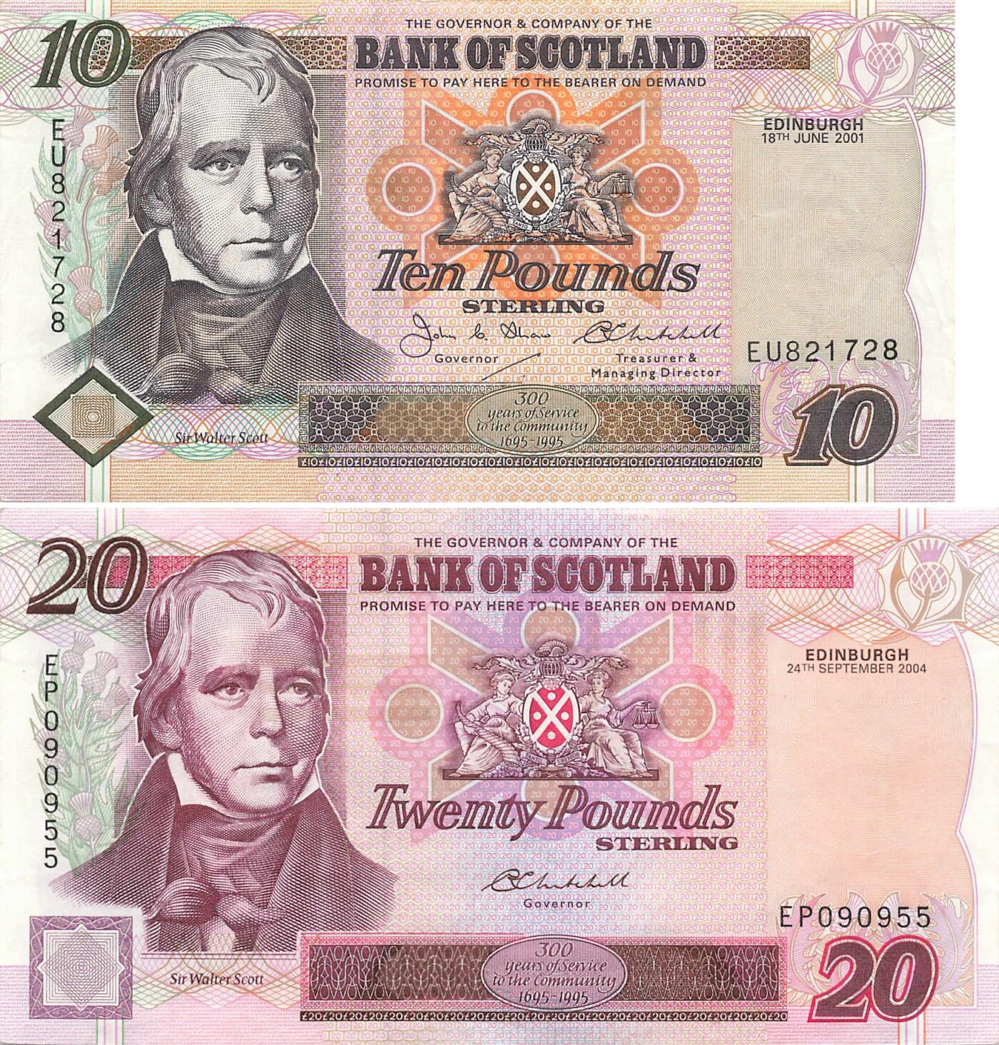 小福收藏拍卖第199期 裸钞场 本期有多张豹子号靓号 瑞士1000法郎 经典提香 毛里求斯首发年大全套 白俄罗斯5000000卢布 苏里南10000盾  爱沙尼亚  苏丹 西班牙 保加利亚 古巴等多国精美纸币 苏格兰 苏格兰银行 2006年 10镑 尾8+20镑 双尾 纪念钞 1组2张 ef-aunc