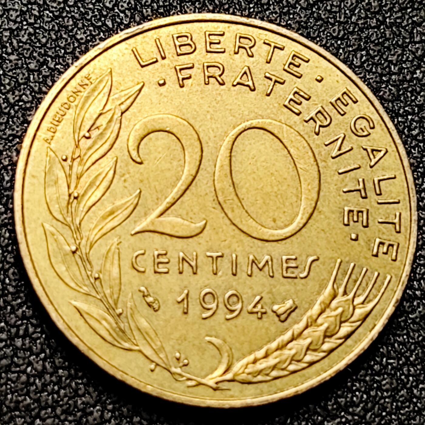 泉币菌-第169场- 精品福利场 法国1994年20生丁铜币 玛丽安娜 入欧前末版 绝版