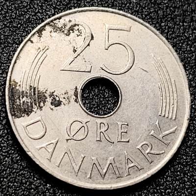 泉币菌-第169场- 精品福利场 - 丹麦1973年25欧尔中孔镍币 玛格丽特二世花押 