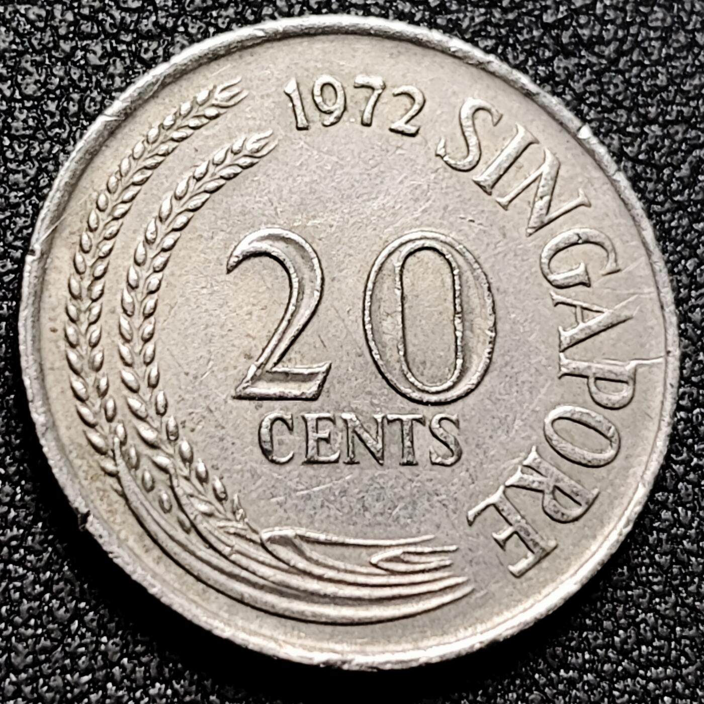 泉币菌-第169场- 精品福利场 高币值 1972年 新加坡20分 海洋动物-剑鱼 24mm  高币值