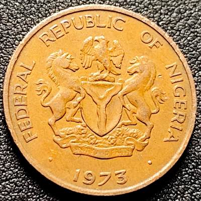 泉币菌-第170场- 精品福利场 - 双塔 1973年 尼日利亚 1考包镀铜硬币 17毫米 铜钱纪念币