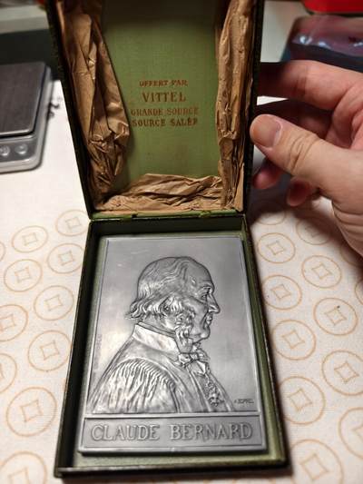 抚柳草堂-第八期章牌钱币 奖章勋章限时免佣 满百包邮 放漏专场 - 1913法国生物学家克劳德纳德诞辰百年铝质纪念章  重133.9g 80*110.5mm 三角边铭 原盒美品 特殊材质保存不易