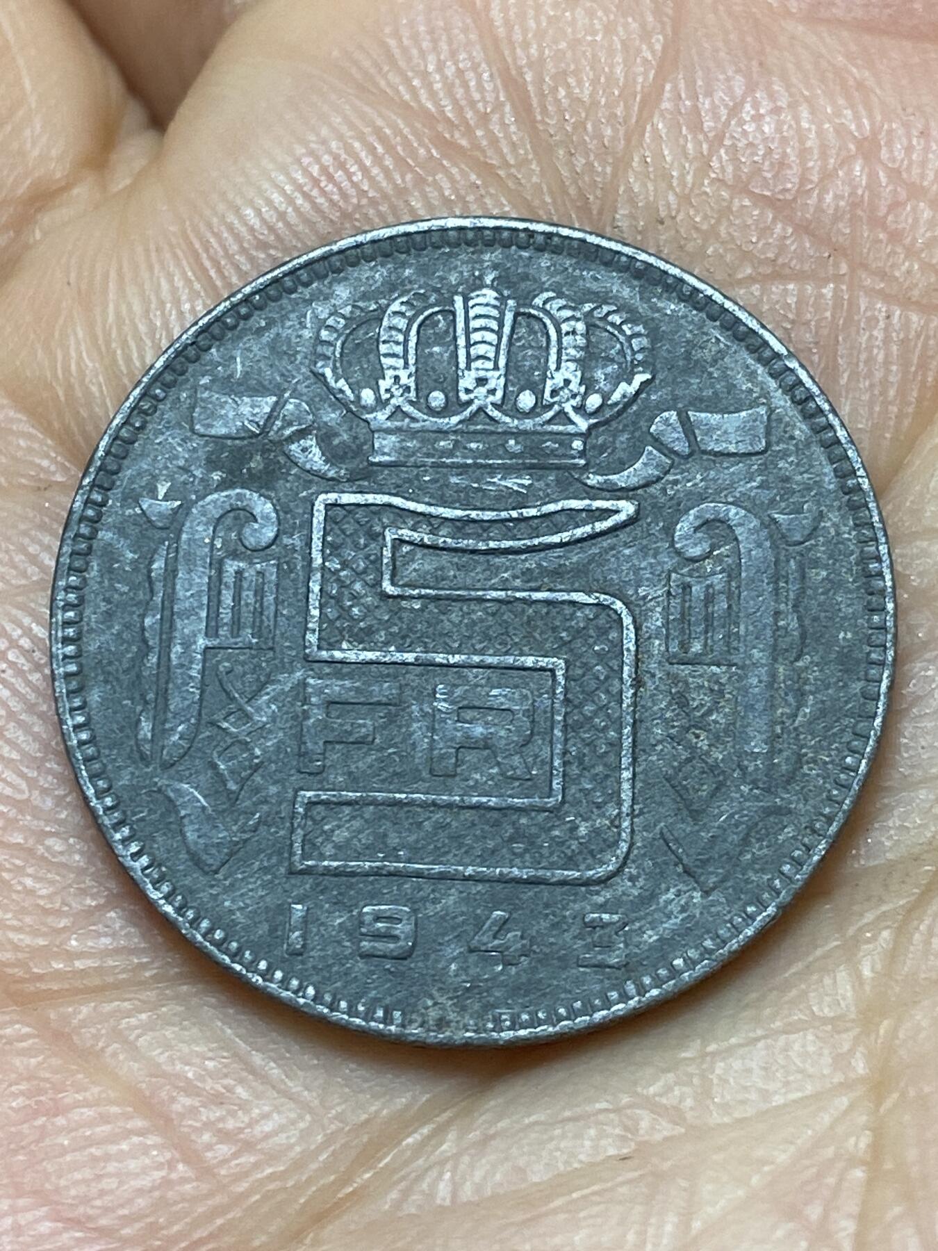 2026年第七场(总第一百七十六场）外国好品散币场(免佣金) 比利时🇧🇪1943年5法郎(利奥波德三世，二战德国占领时期，法语版)