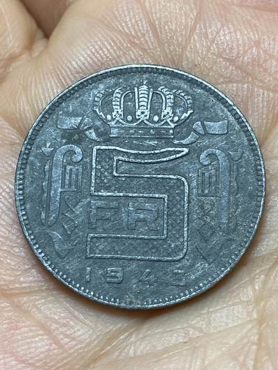2026年第七场(总第一百七十六场）外国好品散币场(免佣金) - 比利时🇧🇪1943年5法郎(利奥波德三世，二战德国占领时期，法语版)