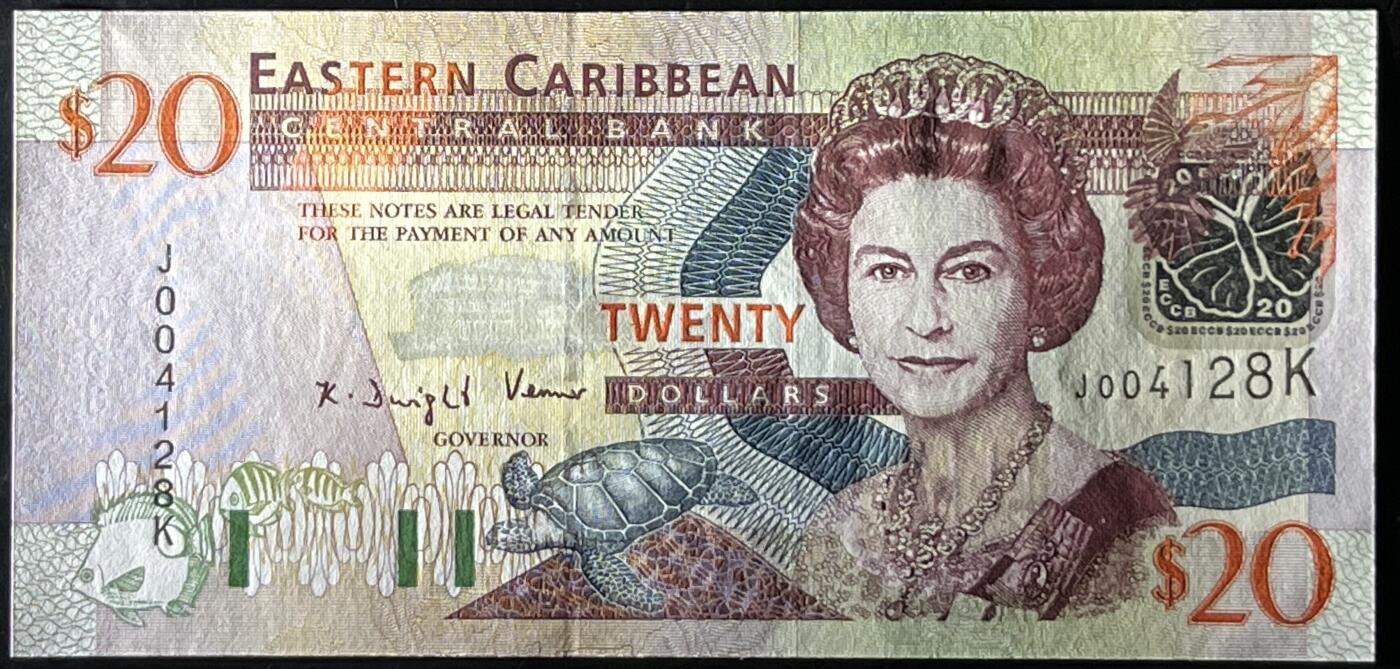 小福收藏拍卖第199期 裸钞场 本期有多张豹子号靓号 瑞士1000法郎 经典提香 毛里求斯首发年大全套 白俄罗斯5000000卢布 苏里南10000盾  爱沙尼亚  苏丹 西班牙 保加利亚 古巴等多国精美纸币 东加勒比(k）圣基茨和尼维斯 2003年 20元 千位号 尾8 unc