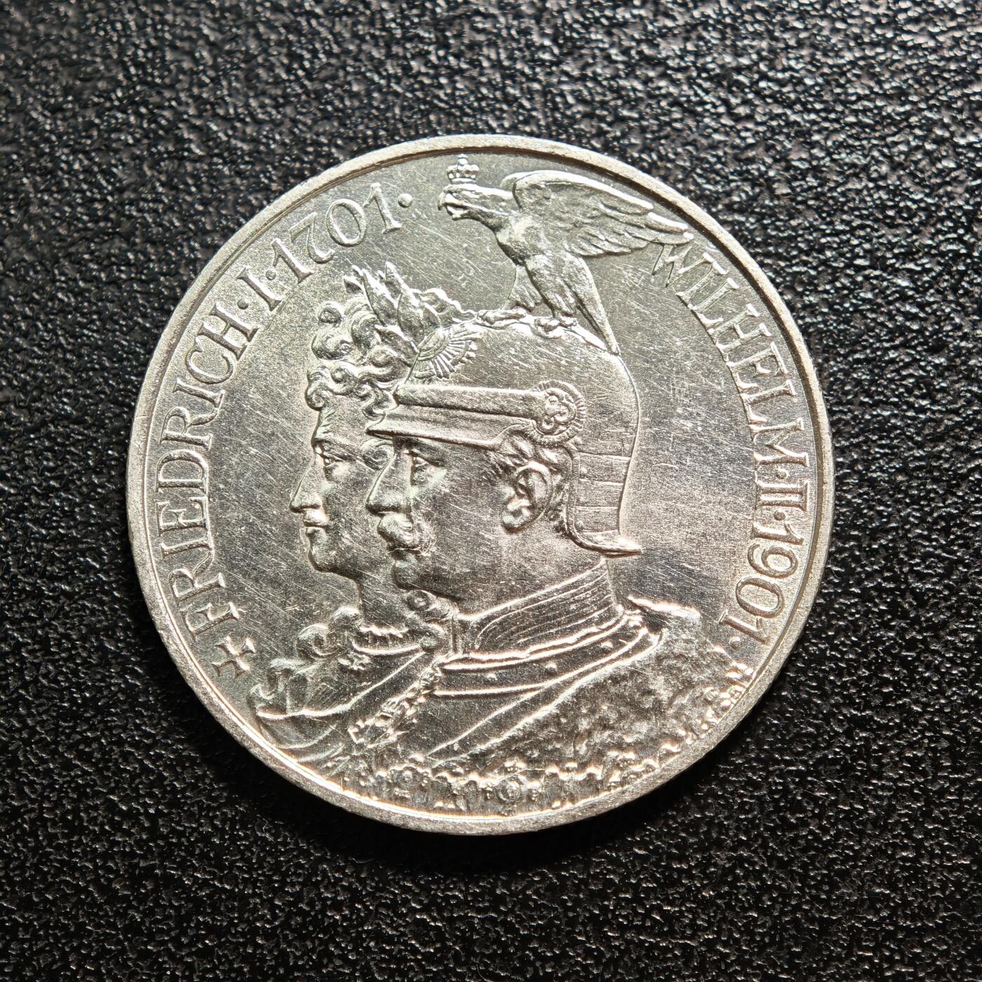 【德藏】世界币章拍卖第162期（拍品征集中~欢迎藏友联系） 1901年 德国普鲁士建国200周年2马克银币 直径约：28mm；重约：11.1g