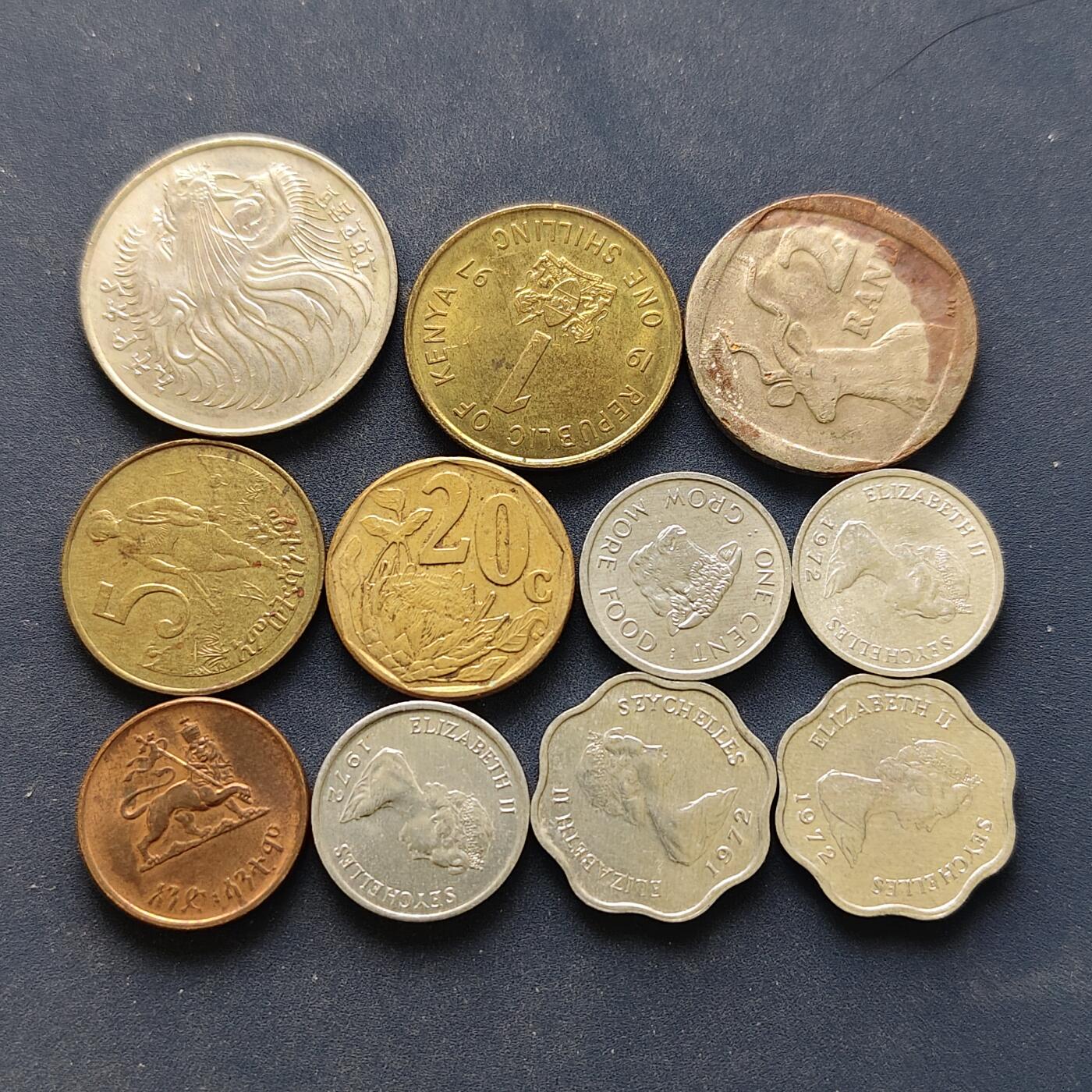 【全场包邮】纯粹捡漏拍494场 非洲各国各年份散币11枚一组-南非+塞舌尔+埃塞俄比亚+肯尼亚