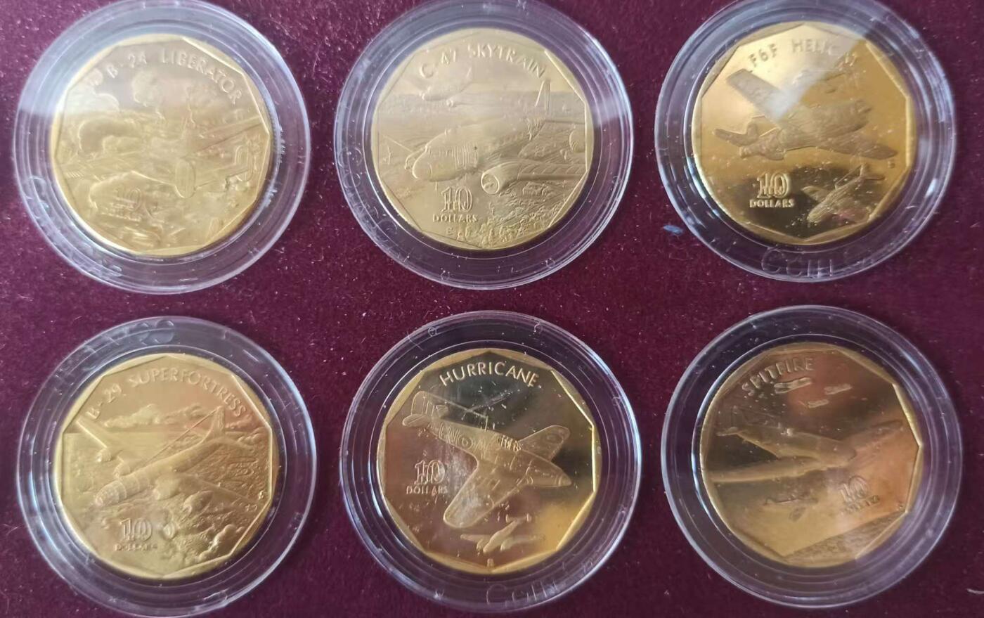 ❤️【币观天下】❤️ 第339期钱币拍卖- 2026.1.16周五晚上6点半场-长期征集拍品 马绍尔群岛二战飞机24枚大套 包含野马、闪电、喷火、飓风、bf109、零战等二战名机，带证书和具体介绍每种飞机一本册子。面值10元