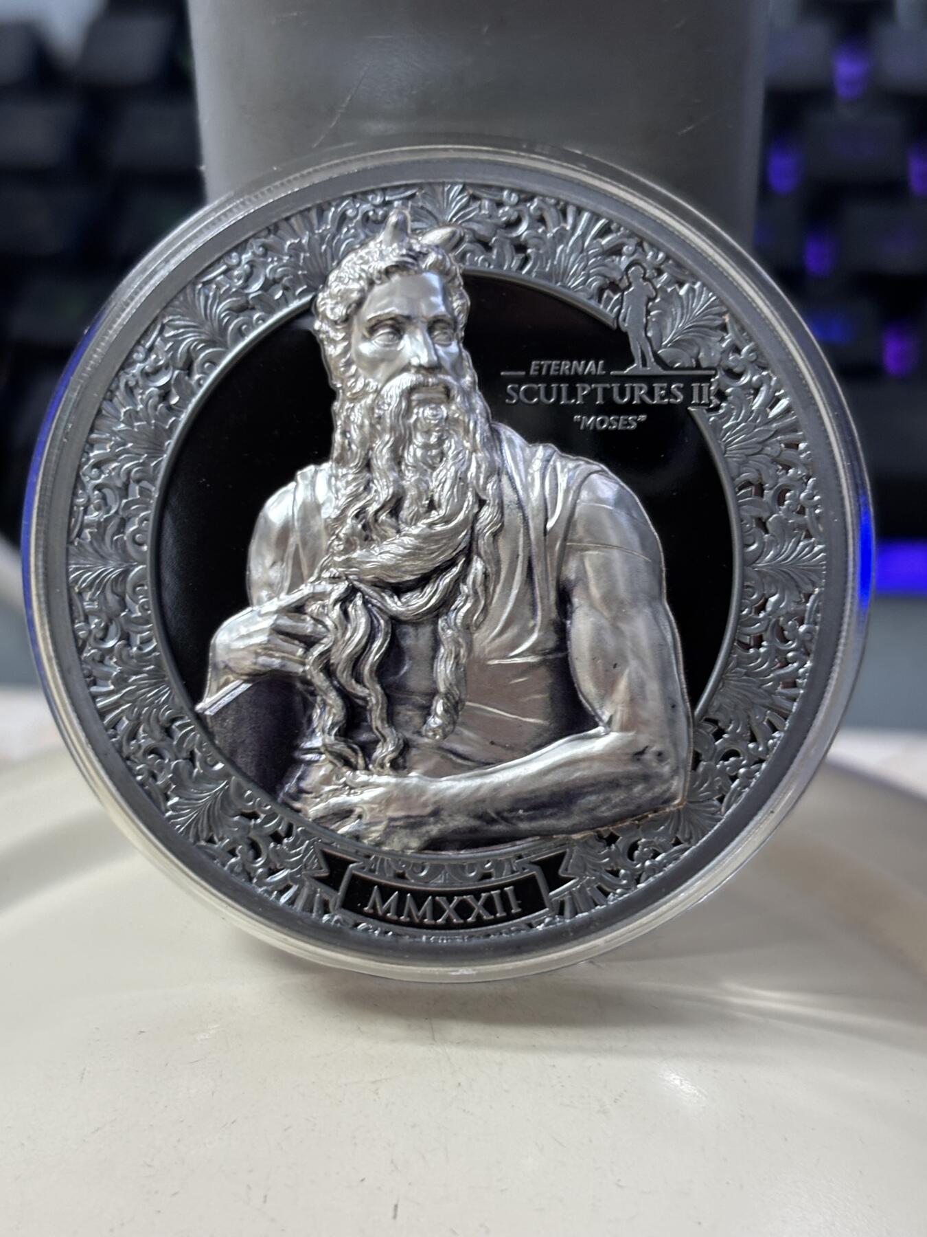 第188期拍卖 帕劳2022年永恒的雕塑系列《梅瑟》3盎司纪念银币，499银，发行量999枚