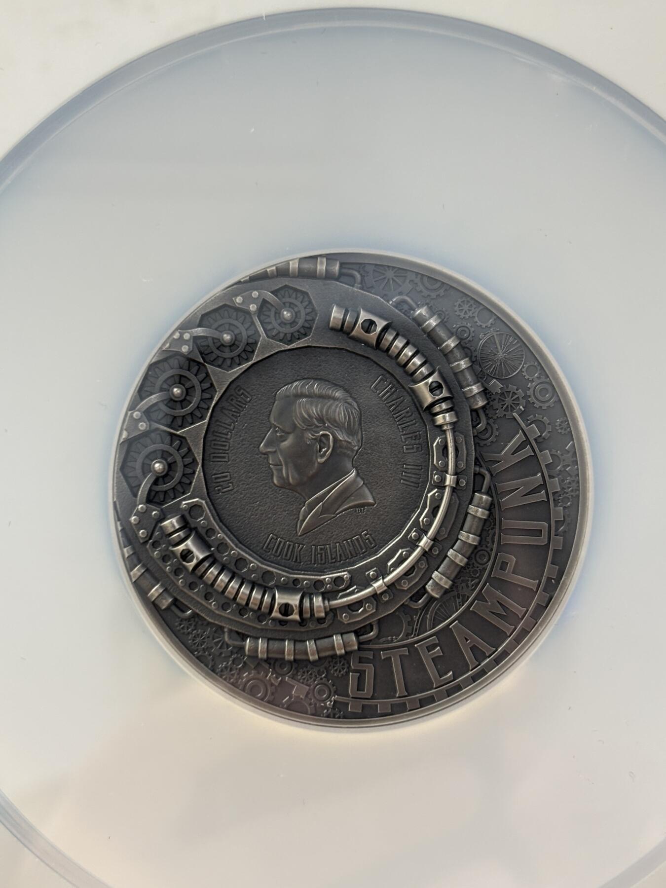 第188期拍卖 库克2024年蒸汽朋克狂欢3盎司镀金银币NGC-MS70首无盒无证书，9999银，发行888枚