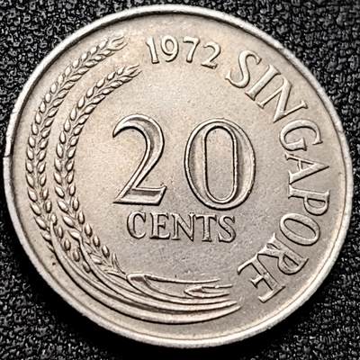 泉币菌-第169场- 精品福利场 - 高币值 1972年 新加坡20分 海洋动物-剑鱼 24mm  高币值