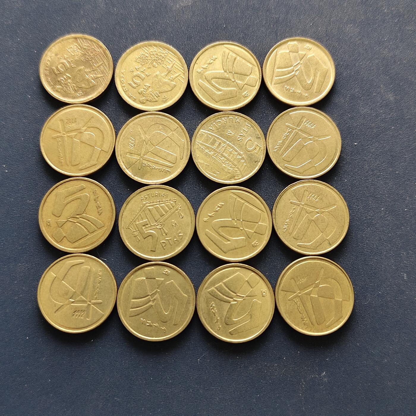 【全场包邮】纯粹捡漏拍494场 西班牙各年份5比塞塔16枚一组-含纪念币