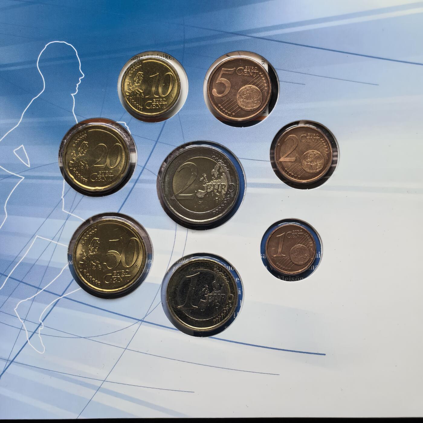 道一币馆币章第一百六十二场 原包装 芬兰2013年飞人帕沃·鲁米逝世140周年欧元纪念版套币八枚