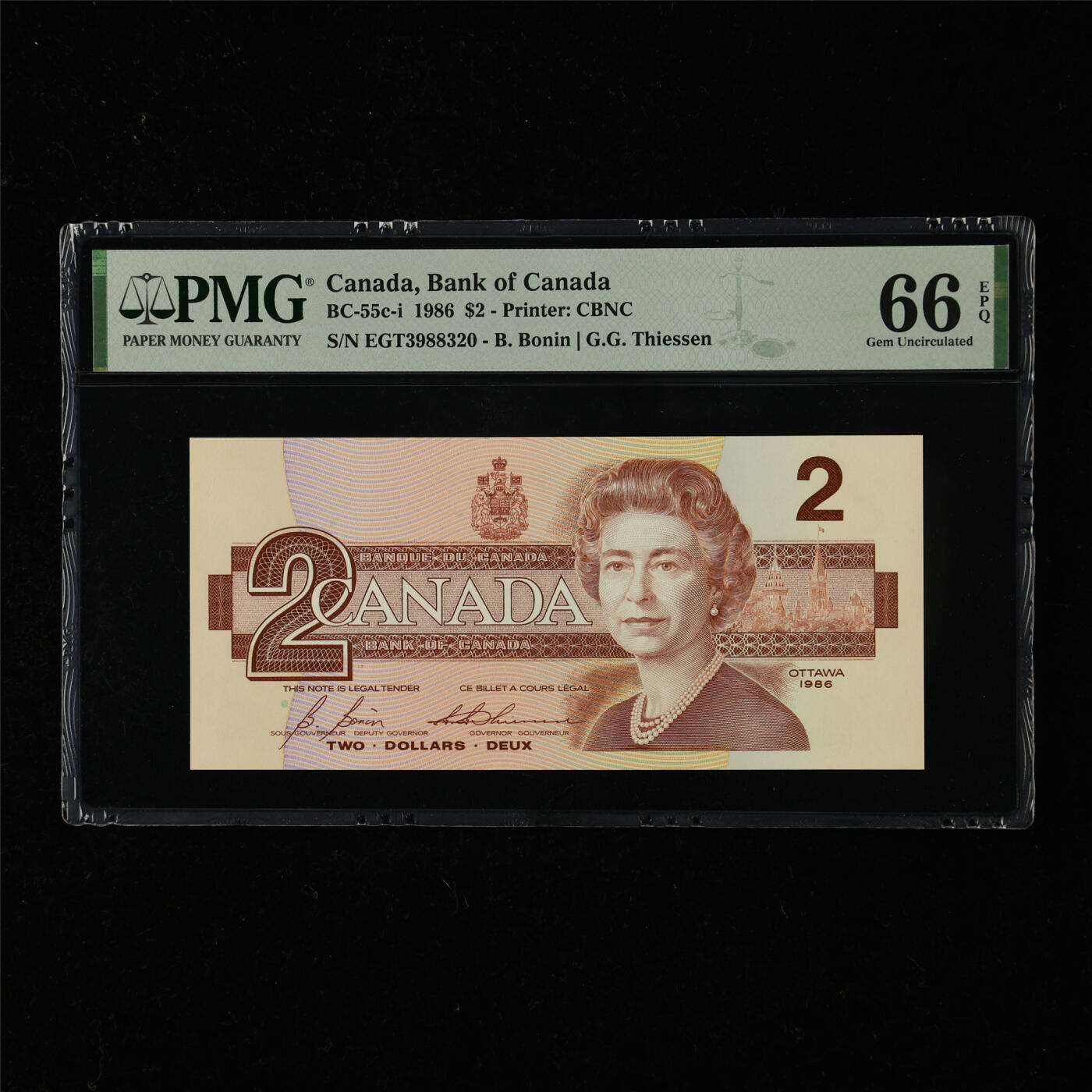 【亘邦集藏】第218期拍卖 1986年 加拿大2元 PMG 66EPQ EGT3988320