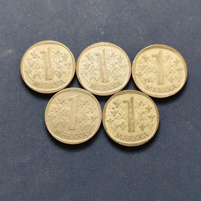 【全场包邮】纯粹捡漏拍494场 - 芬兰各年份1马克5枚一组-含银币4枚【24毫米6.4克，纯银价约179元（按20元银价折算）】