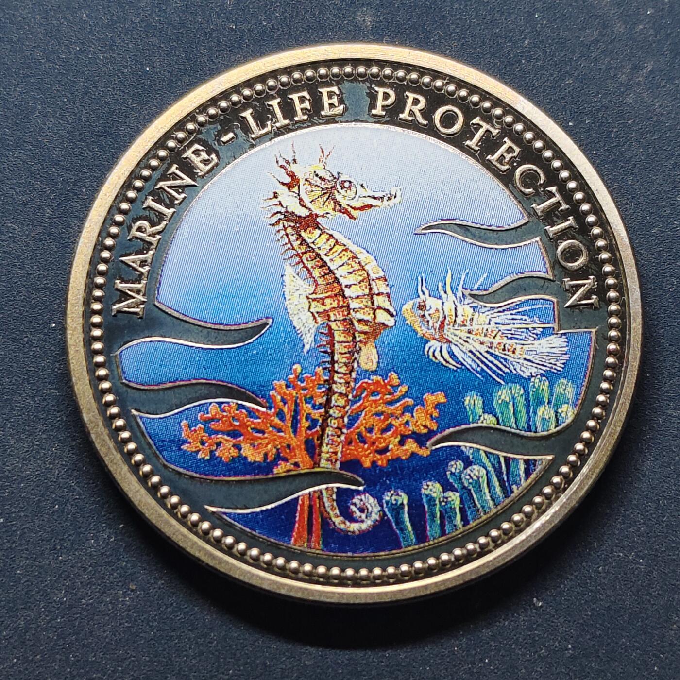 【全场包邮】纯粹捡漏拍494场 帕劳1995年1元《生物多样性公约》海洋保护海马彩色精制纪念币