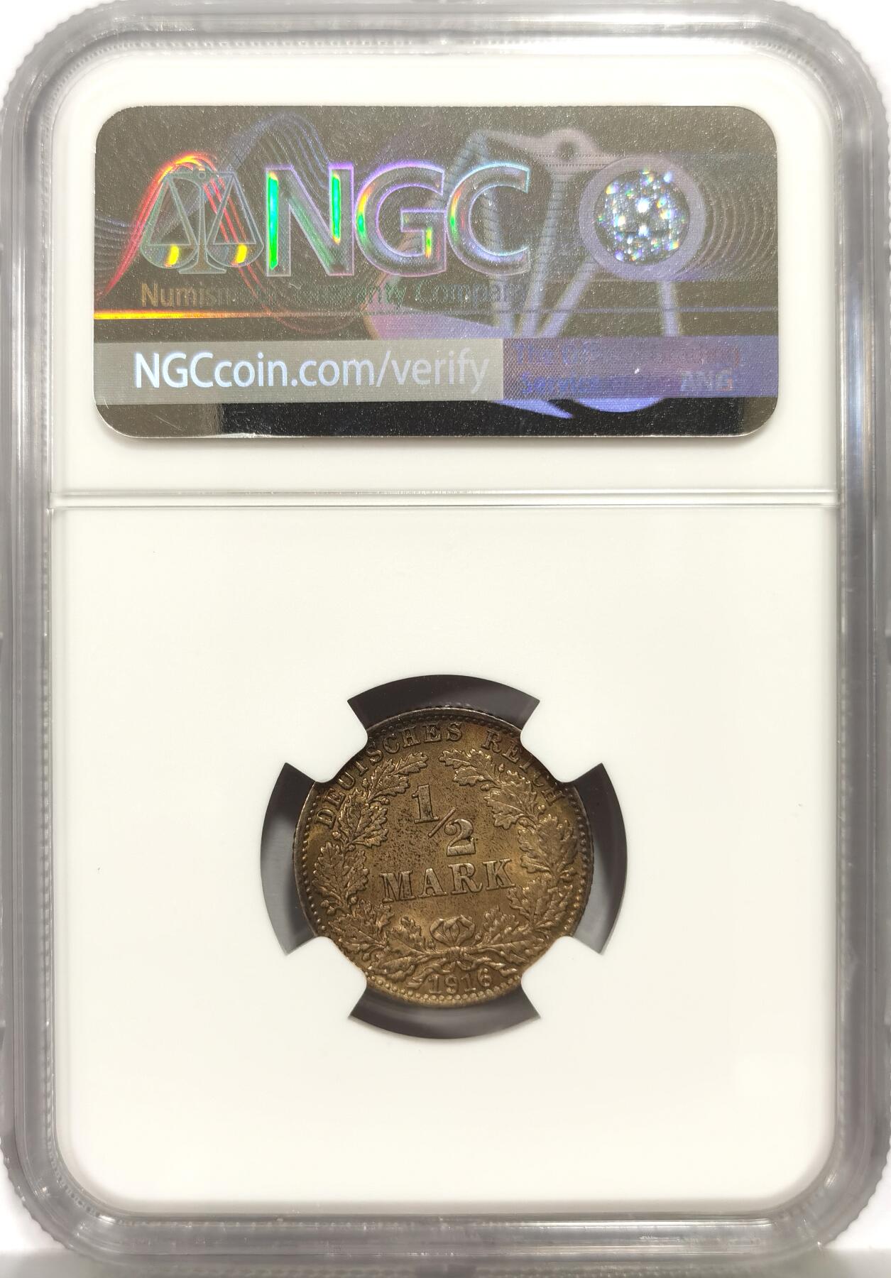 博洋堂世界钱币拍卖第157期（全场包邮） NGC MS64 德国1916年J版1/2马克银币