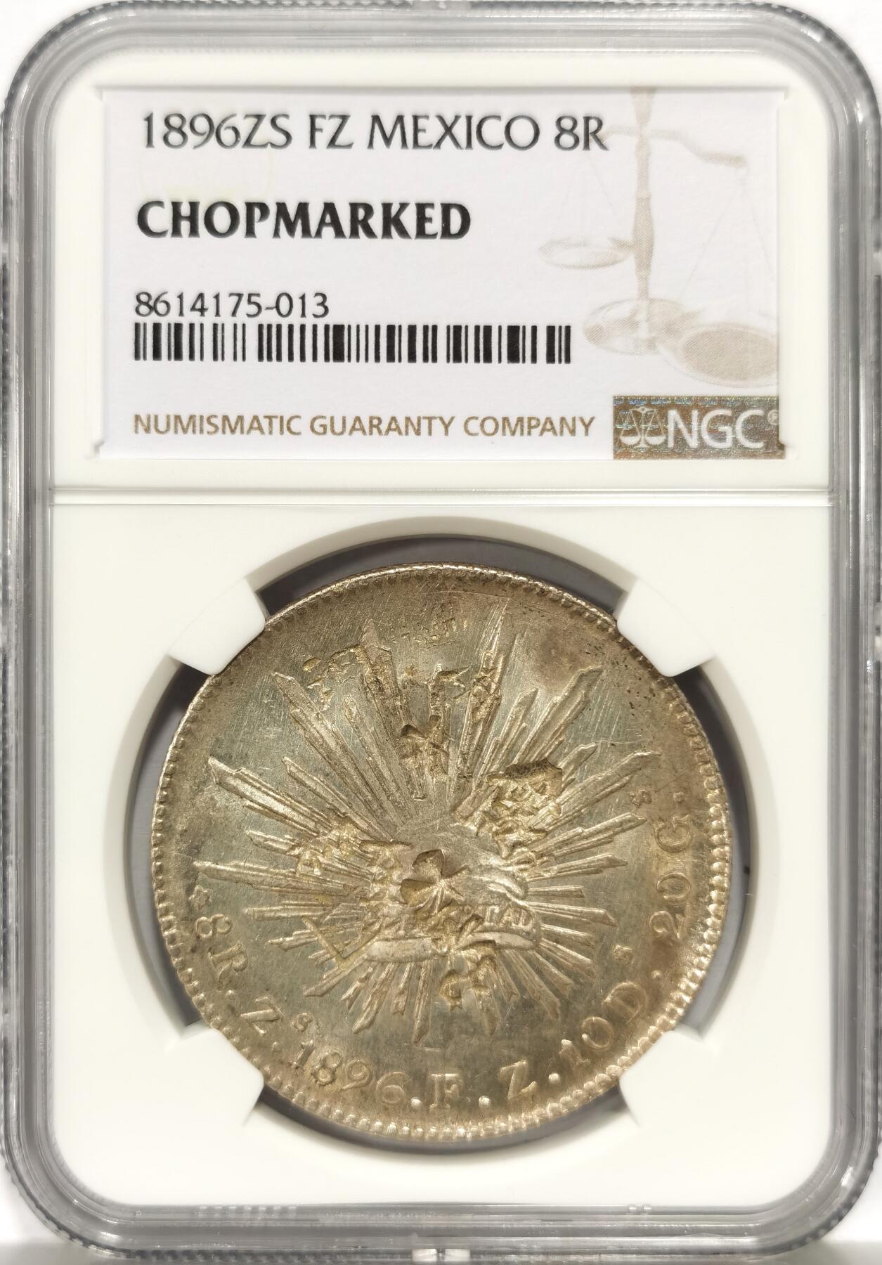 博洋堂世界钱币拍卖第157期（全场包邮） NGC Chopmarked 墨西哥1896年ZS FZ花边鹰洋 原光漂亮字戳