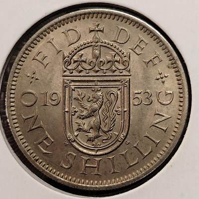 布加迪🐬～世界钱币(上海)🌾第 269 期 /  各国套币和散币 - 英国🇬🇧 1953年 1先令 苏格兰站狮