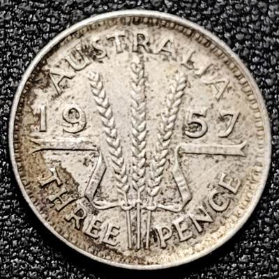 泉币菌-第170场- 精品福利场 - 澳大利亚3便士银币 1957年 1.41g 16mm 50%银