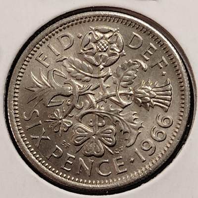 布加迪🐬～世界钱币(上海)🌾第 269 期 /  各国套币和散币 - 英国🇬🇧 1966年 6便士 原光品相