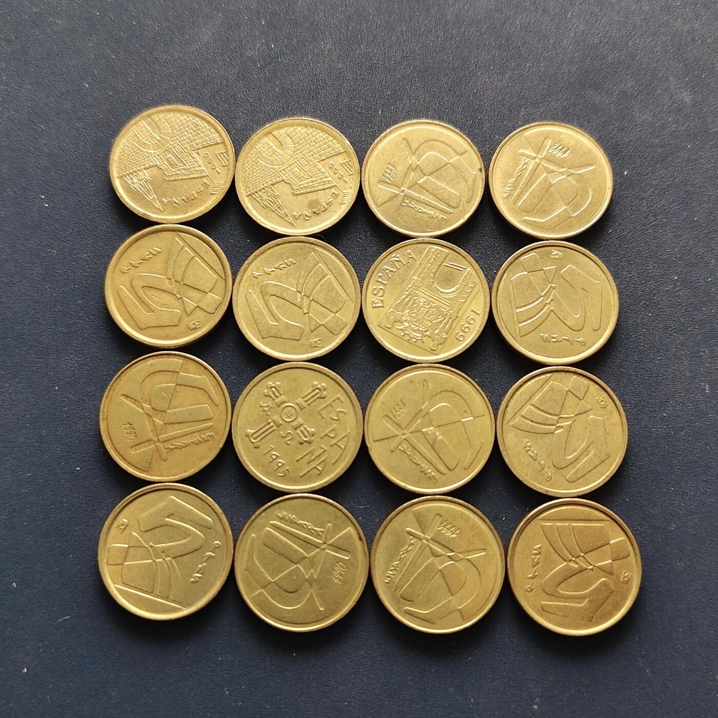 【全场包邮】纯粹捡漏拍494场 西班牙各年份5比塞塔16枚一组-含纪念币