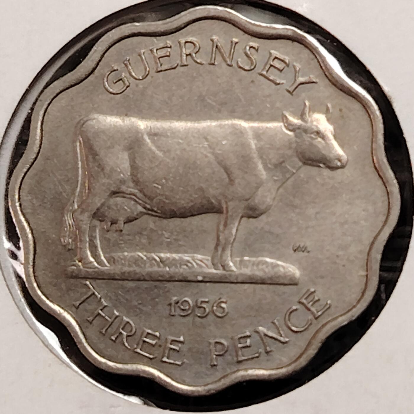 布加迪🐬～世界钱币(上海)🌾第 269 期 /  各国套币和散币 根西岛 1956年 3便士