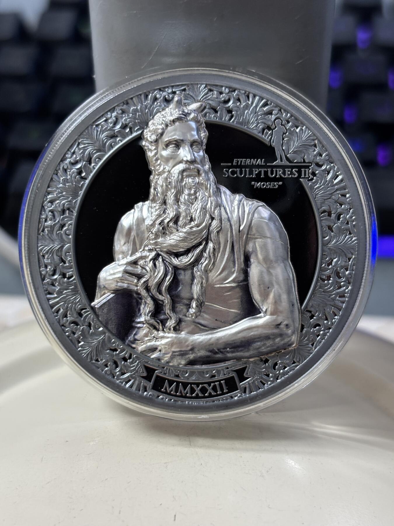 第188期拍卖 帕劳2022年永恒的雕塑系列《梅瑟》3盎司纪念银币，499银，发行量999枚