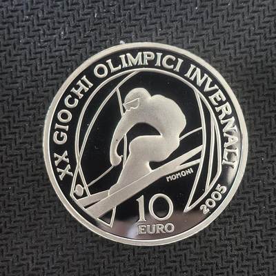 道一币馆币章第一百六十三场 - 意大利2005年都灵冬奥会10欧元精制银币 -滑雪   22g 925s