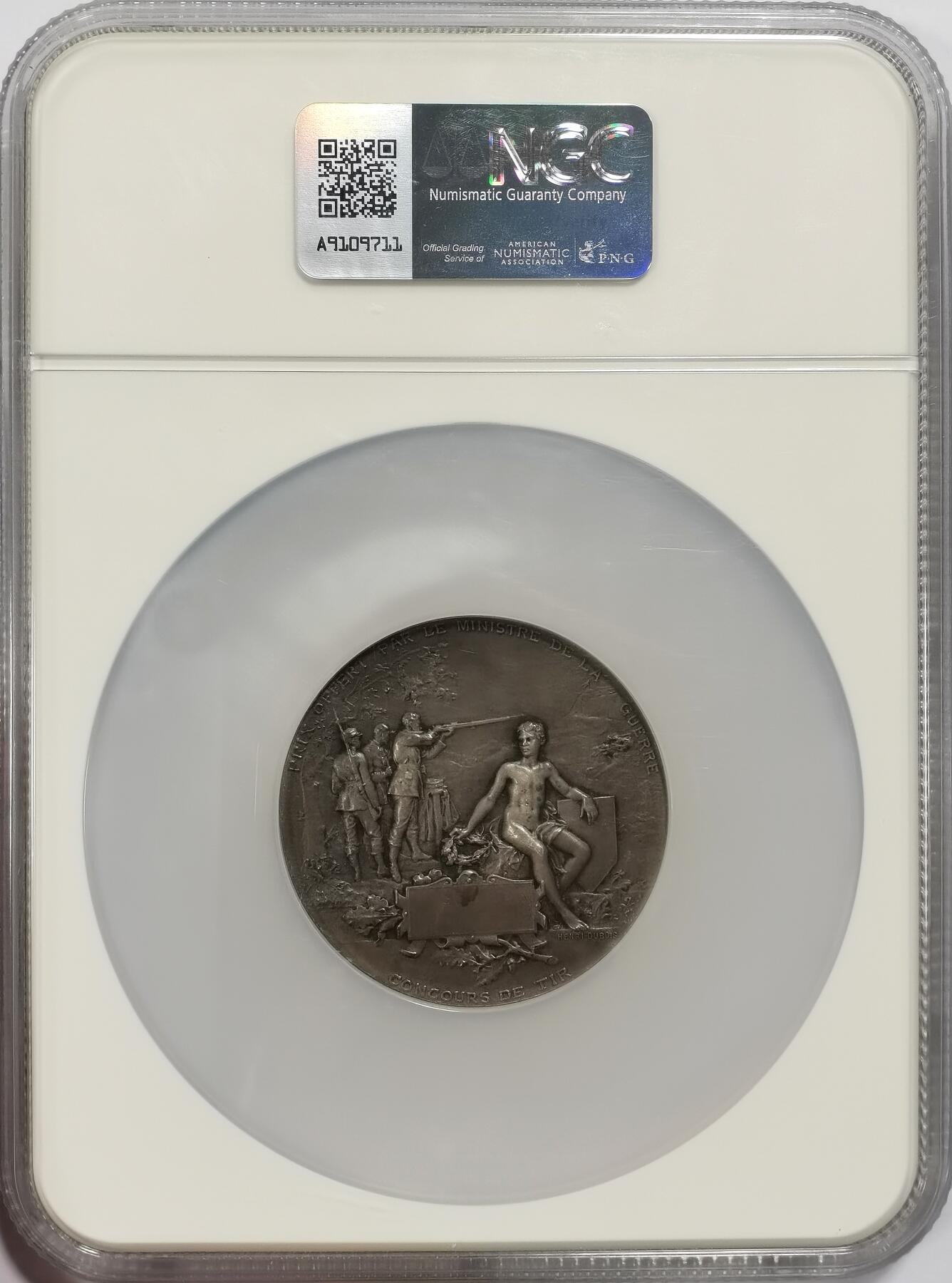 博洋堂世界钱币拍卖第157期（全场包邮） NGC MS62 法国1900年以前的射击节巨大银章，50mm大尺寸，背面设计生动活泼