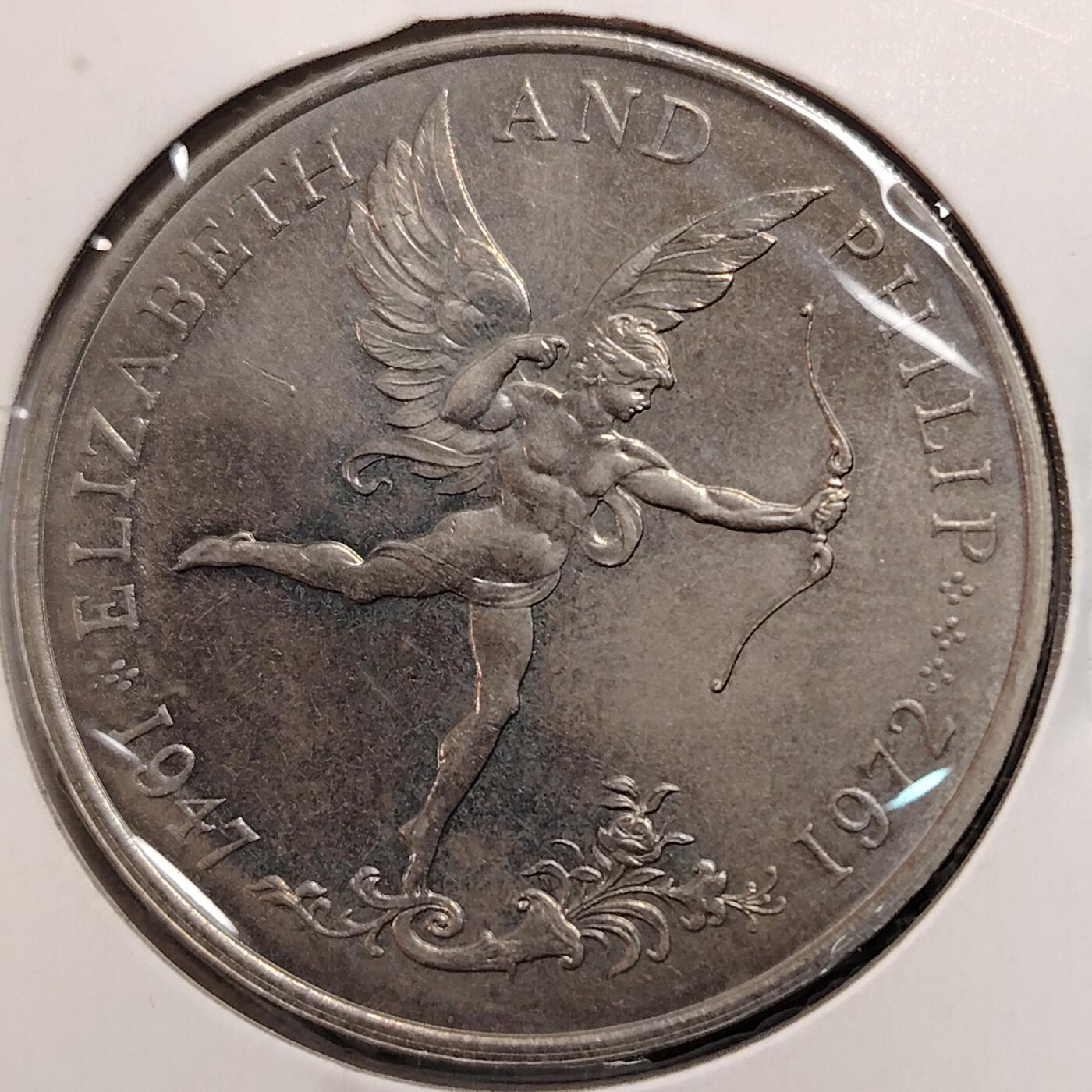 布加迪🐬～世界钱币(上海)🌾第 269 期 /  各国套币和散币 根西岛 1972年 25便士 小飞人丘比特克朗币