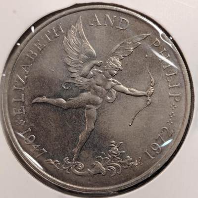 布加迪🐬～世界钱币(上海)🌾第 269 期 /  各国套币和散币 - 根西岛 1972年 25便士 小飞人丘比特克朗币