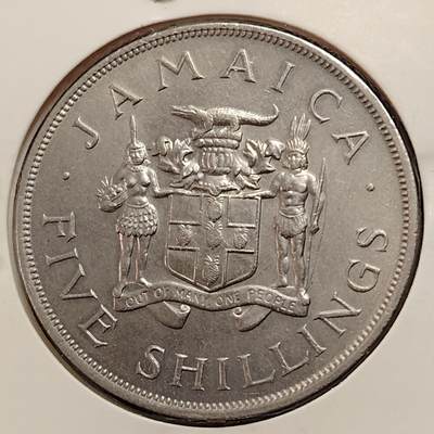 布加迪🐬～世界钱币(上海)🌾第 269 期 /  各国套币和散币 - 英属牙买加🇯🇲 1966年 5先令 大直径 36.8mm 第8届英联邦运动会