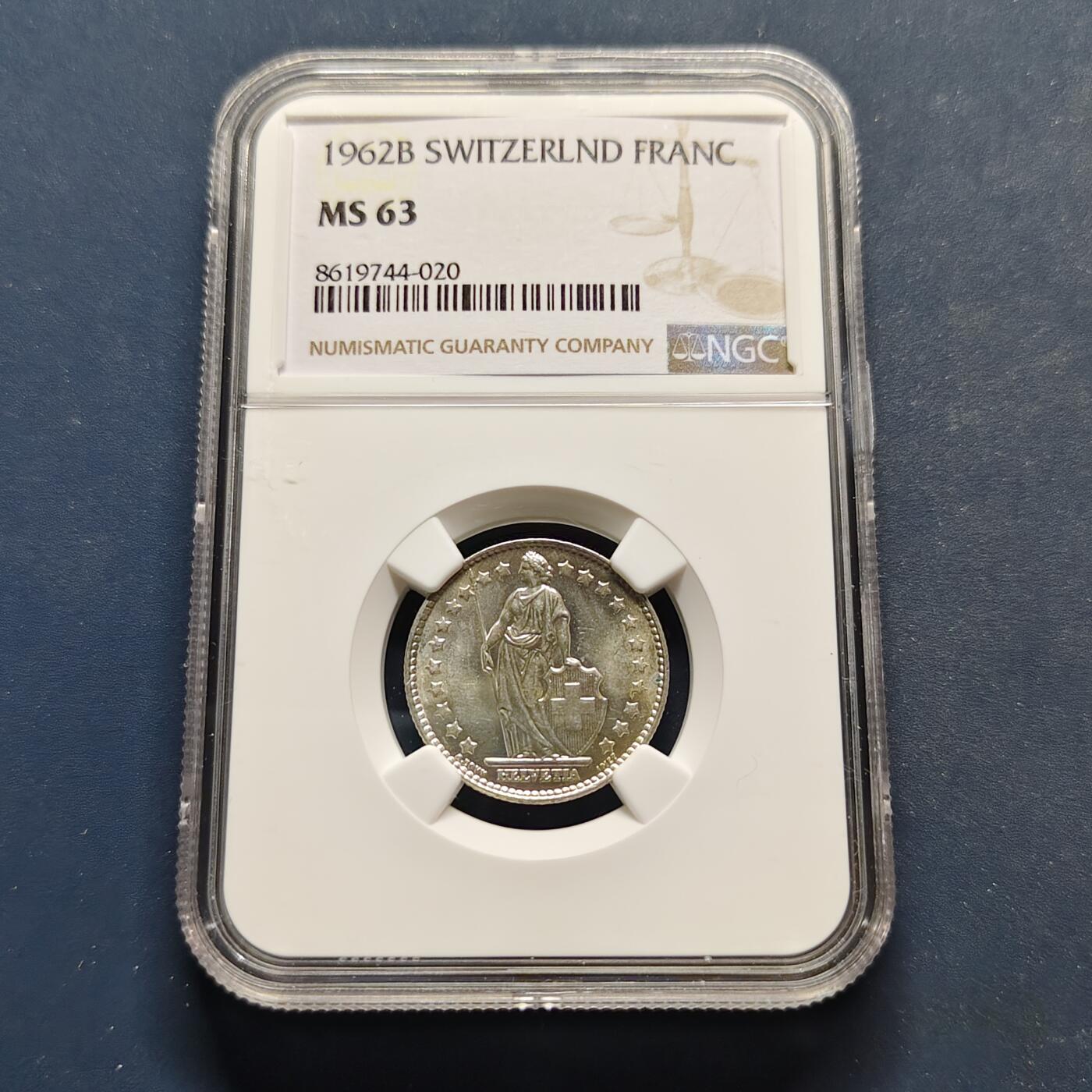 【全场包邮】纯粹捡漏拍495场-持续更新中 瑞士1962年1法郎银币-NGC MS63