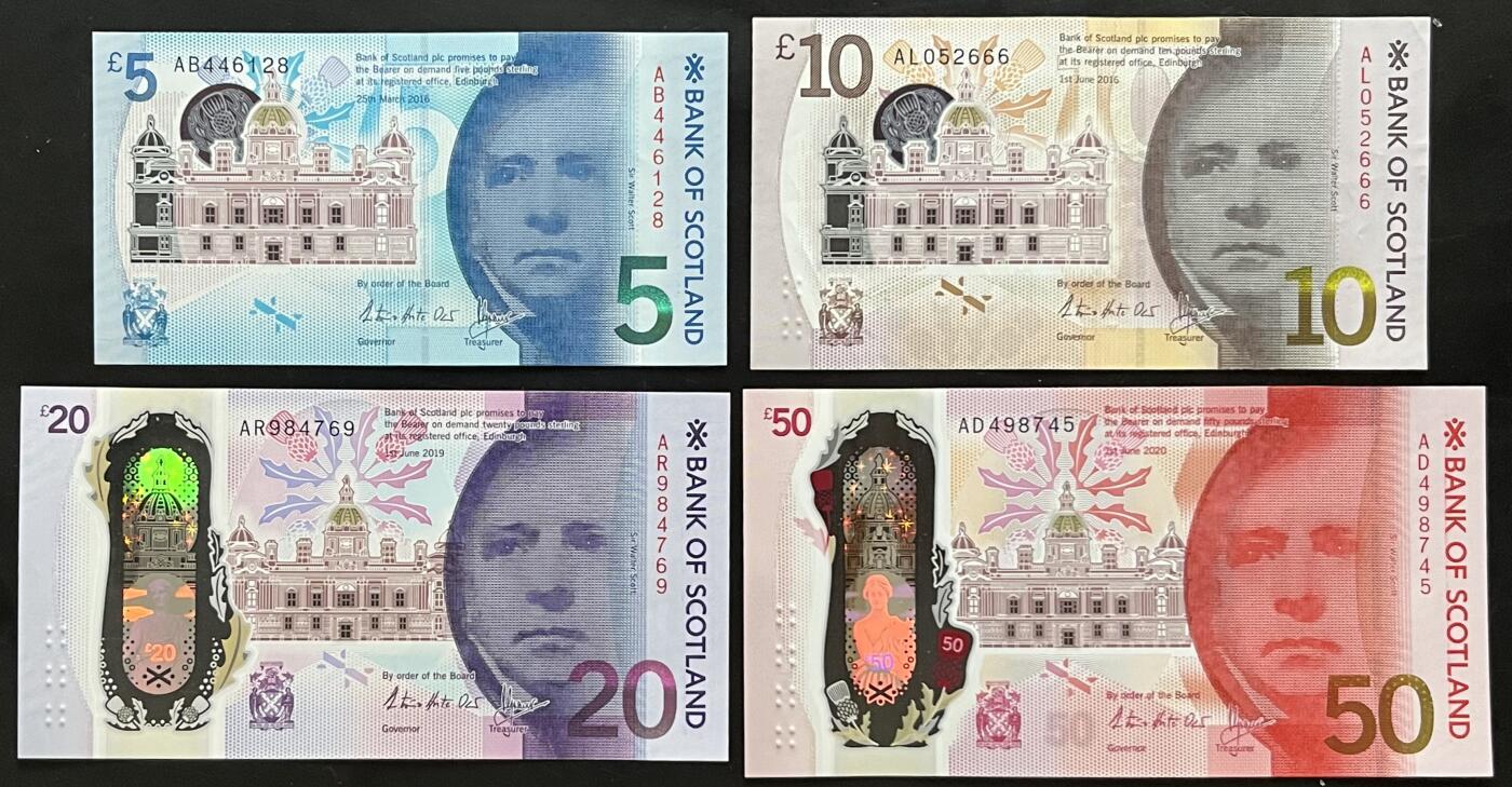 小福收藏拍卖第199期 裸钞场 本期有多张豹子号靓号 瑞士1000法郎 经典提香 毛里求斯首发年大全套 白俄罗斯5000000卢布 苏里南10000盾  爱沙尼亚  苏丹 西班牙 保加利亚 古巴等多国精美纸币 苏格兰 苏格兰银行 2016&2020年 5 10 20 50镑 塑料钞 1组4张（1张尾8 1张无47豹子号）） ef-aunc