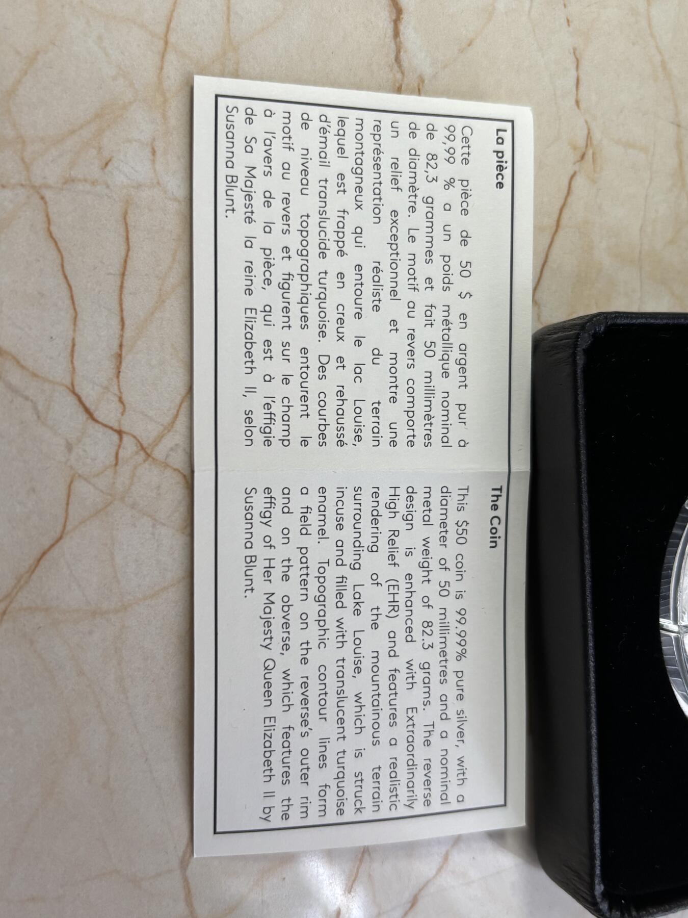 第188期拍卖 加拿大2021年落基山脉明珠路易斯湖潮高浮雕银币，9999银，82.3克，发行3000枚