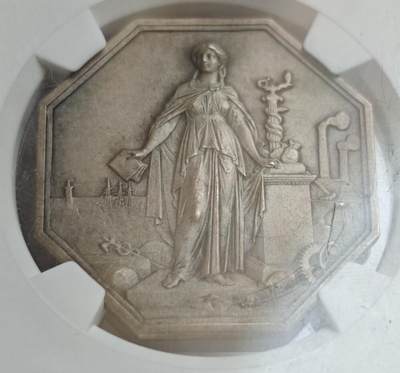 瓶子🏺第225期拍卖会 -  1859年法国工业女神JETON银质八角代币章  NGC MS64  磨砂