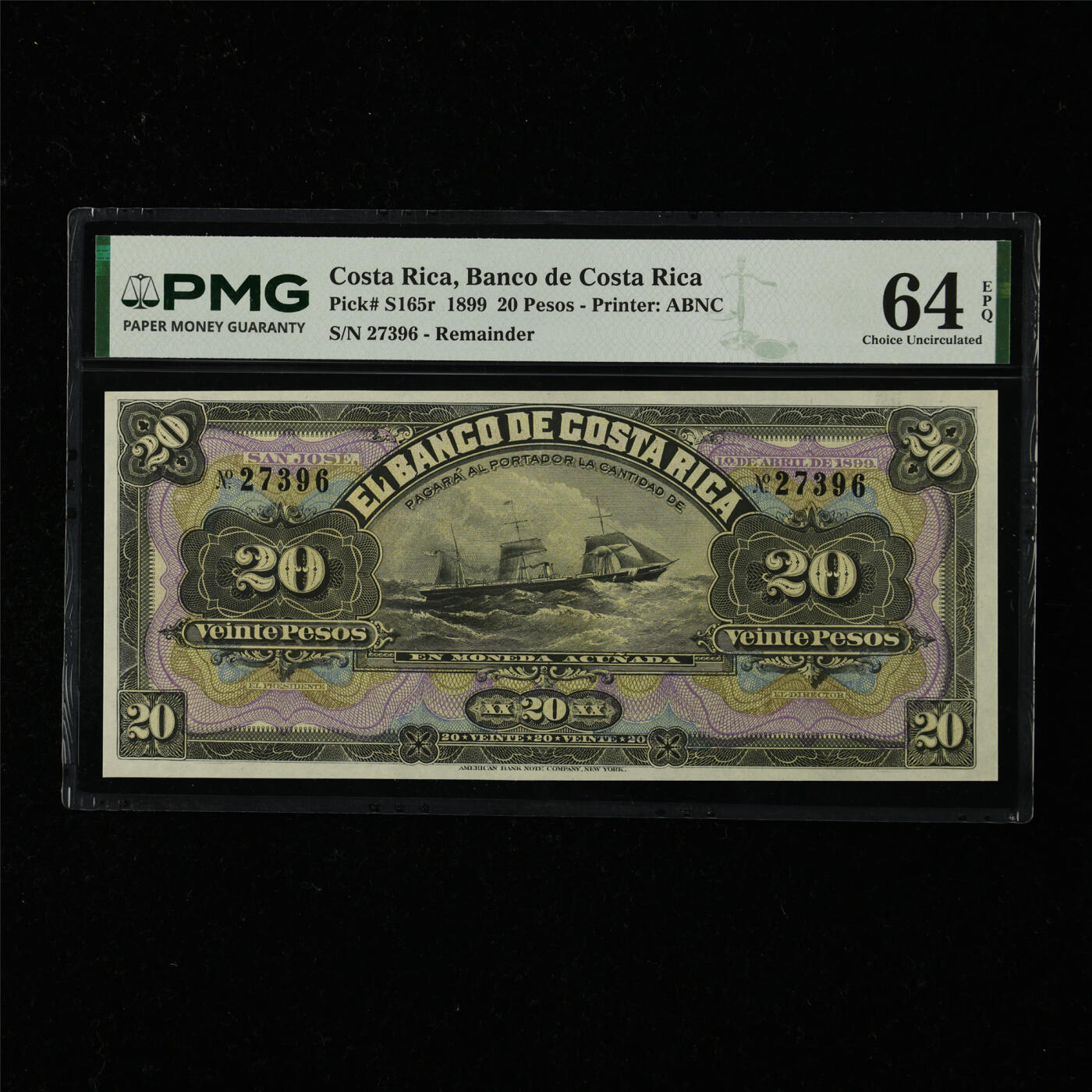 【亘邦集藏】第218期拍卖 1899年 哥斯达黎加20比索 PMG 64EPQ 27396