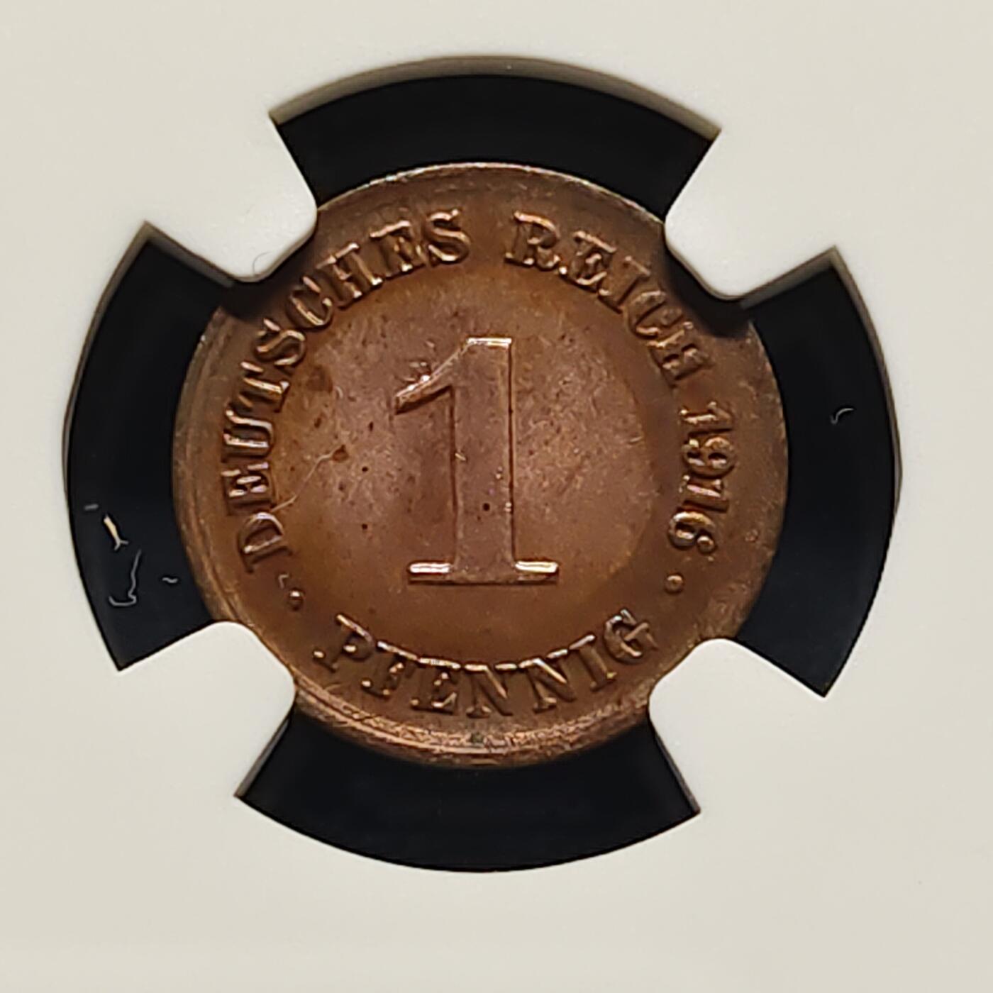 【全场包邮】纯粹捡漏拍495场-持续更新中 德国第二帝国1916年1芬妮-NGC MS63 RB