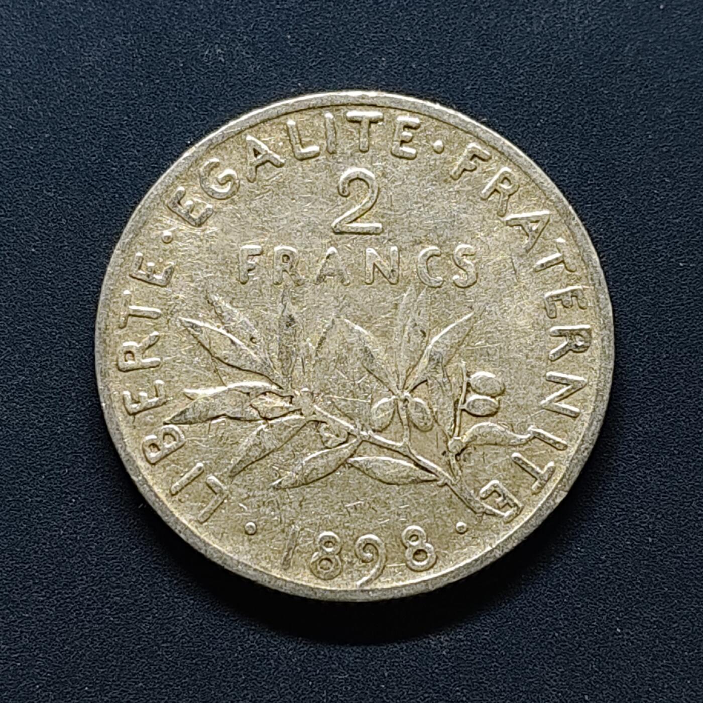 【全场包邮】纯粹捡漏拍494场 法国1898年播种女神2法郎银币【27.5毫米10克，纯银价约167元（按20元银价折算）】